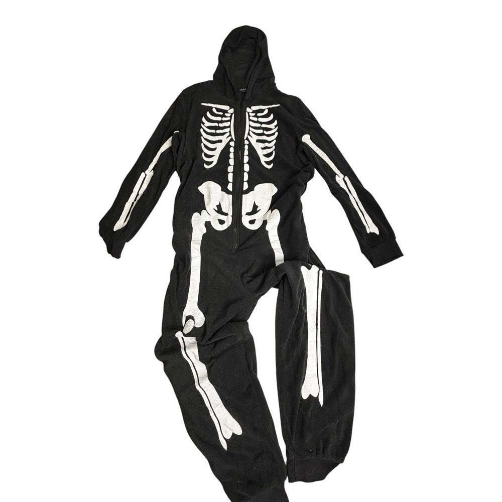 Just Love Skeleton Hooded One Piece Pajamas Black White XXL Halloween Costume
